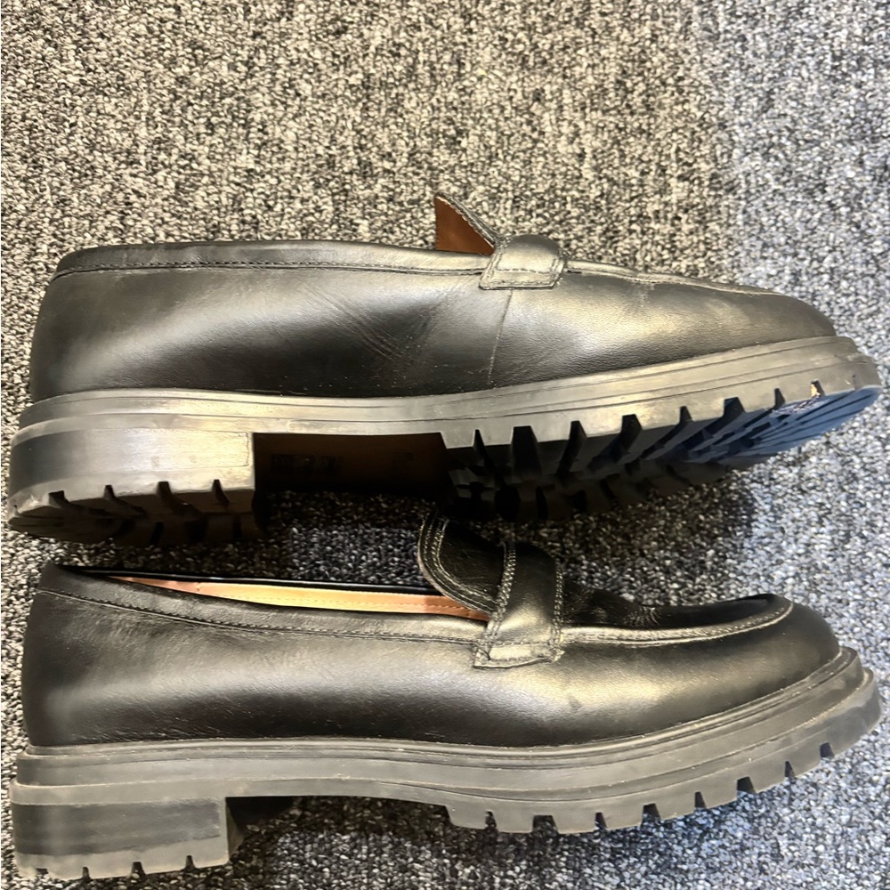 Madewell Black Leather Lug-Sole Penny Loafers
